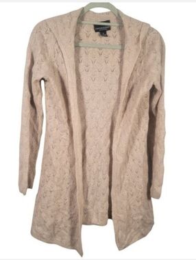 Cynthia Rowley 100% Cashmere Cardigan Sweater M Cream Hooded Open Front
